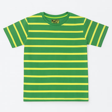 GREEN WITH YELLOW STRIPES HALF SLEEVES T-SHIRT FOR BOYS